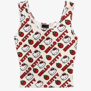 Sanrio Hello Kitty x Dumbgood Strawberry Waffle White Red Crop Tank XL EUC